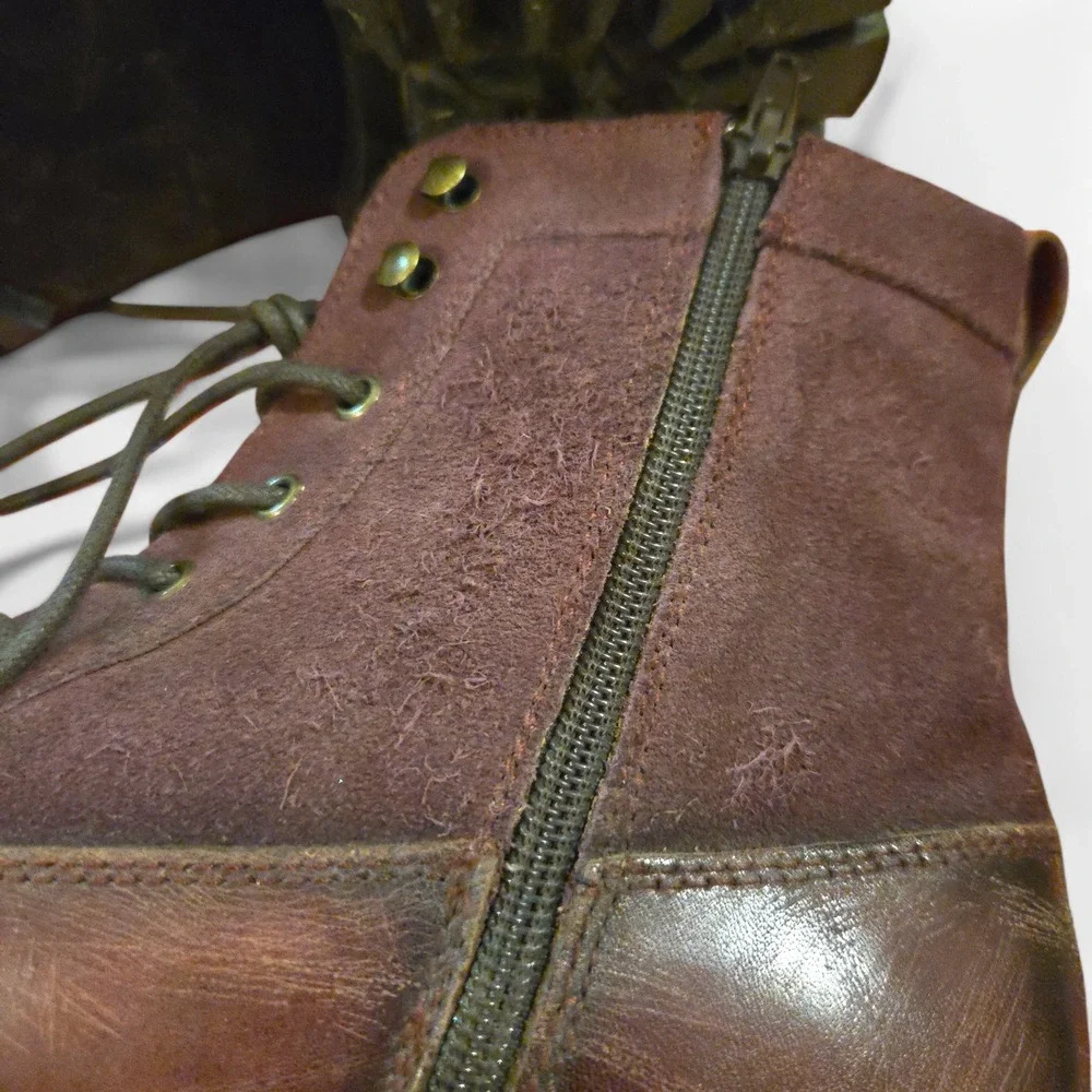 La Milano Jace II Leather Boots Men 12 Burgundy Distressed Side Zip Lug Sole EUC